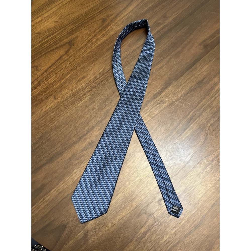 Geoffrey Beene Tie Men's 100% Silk Blue Black Gray Geometric Classic Woven